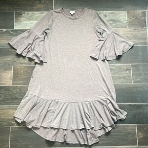 Bell Sleeve Dress with Ruffled Hemline